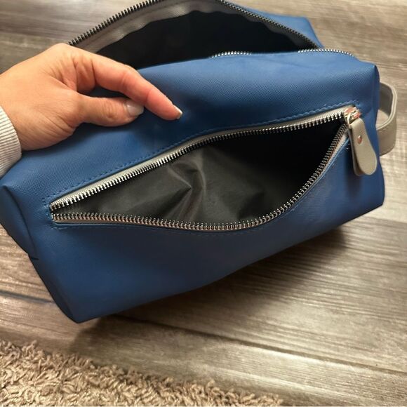 RAE DUNN "His" Toiletry Bag with 2nd Zipper Pocket navy blue - Picture 9 of 9
